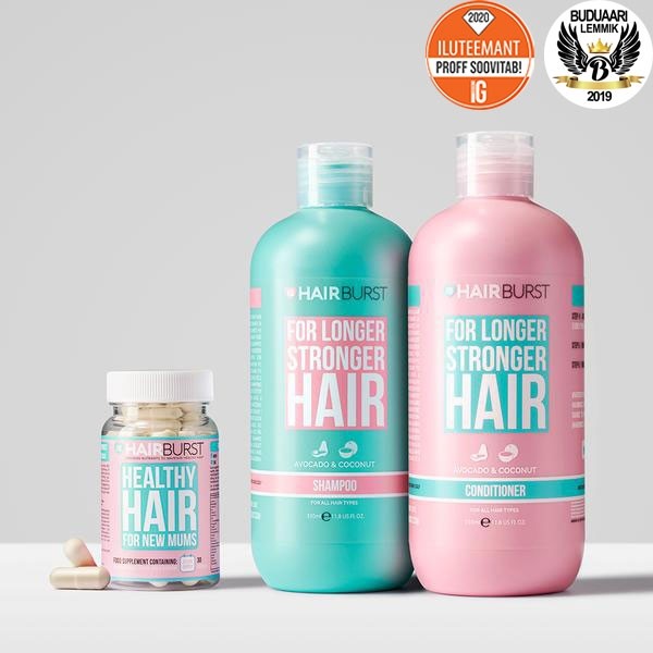 Hairburst Mums (mamoms) vitaminų, šampūno ir kondicionieriaus rinkinys